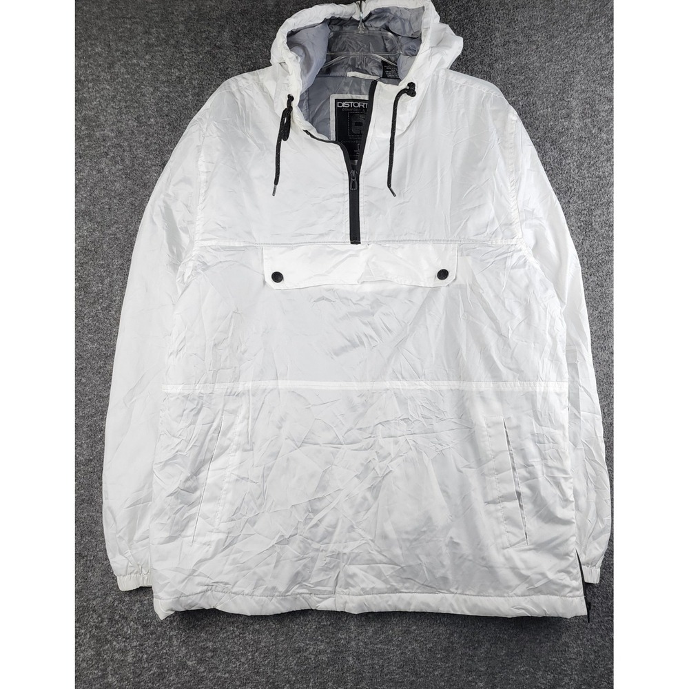 Distortion Anorak Windbreaker Mens Large White Half-Zip‎ Hooded Pullover Jacket